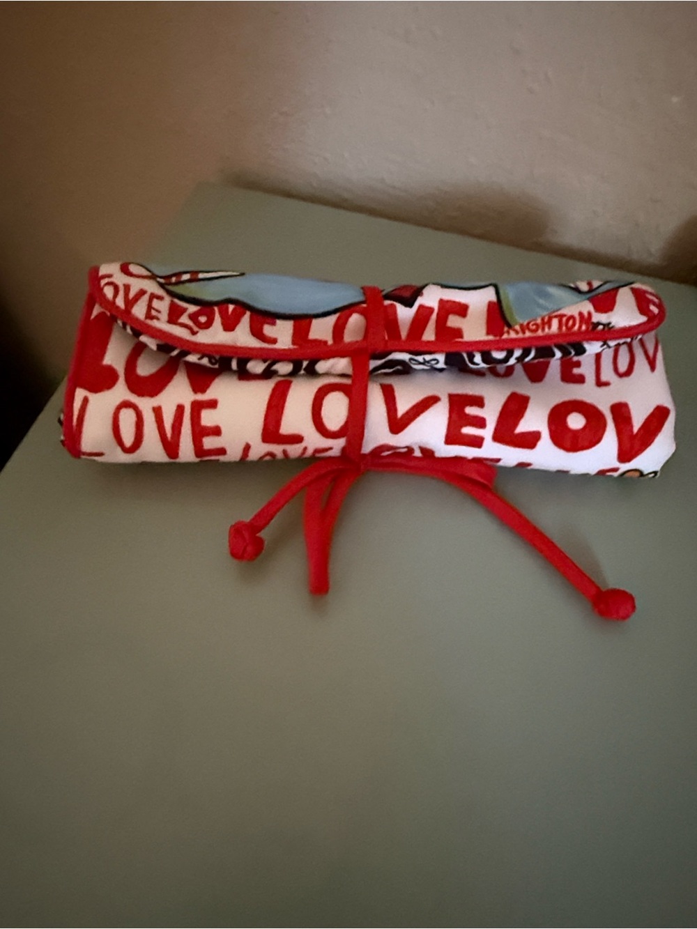Brighton LOVE Red & White Rolled Jewelry Pouch NWOT
